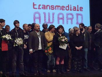 At the Award ceremonie of Transmediale 2010. Winners and nominees